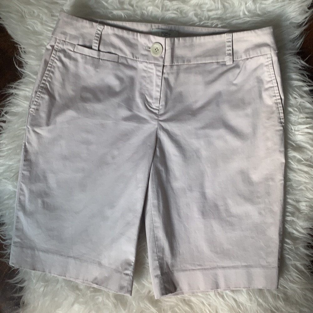 LOFT khaki bermuda shorts sateen cotton light tan - Picture 3 of 16